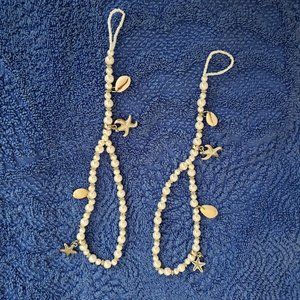 Barefoot Sandals Sea Shells Starfish Pearls  Wedding Ankle Jewlery Shoes NEW